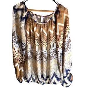 La Ropa flowy transparent Aztec design blouse size L